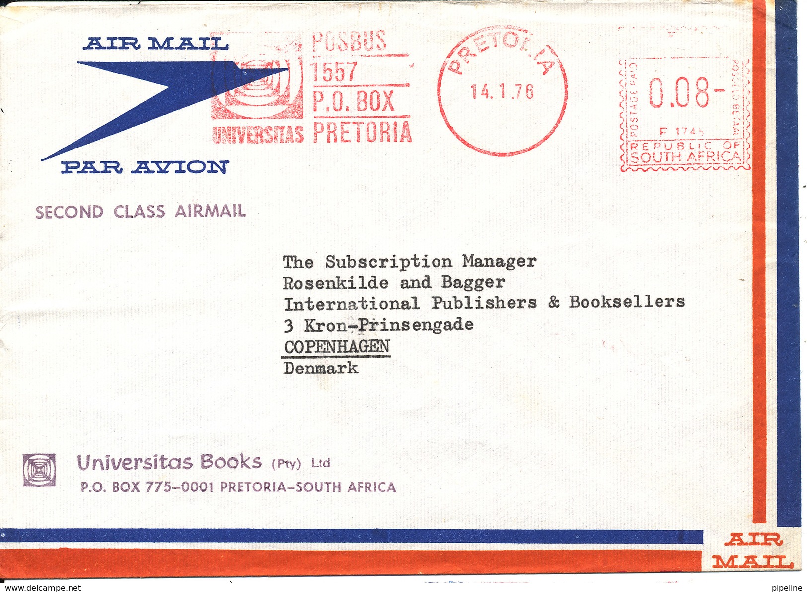 South Africa Air Mail Cover With Meter Cancel Pretoria 14-1-1976 - Luchtpost