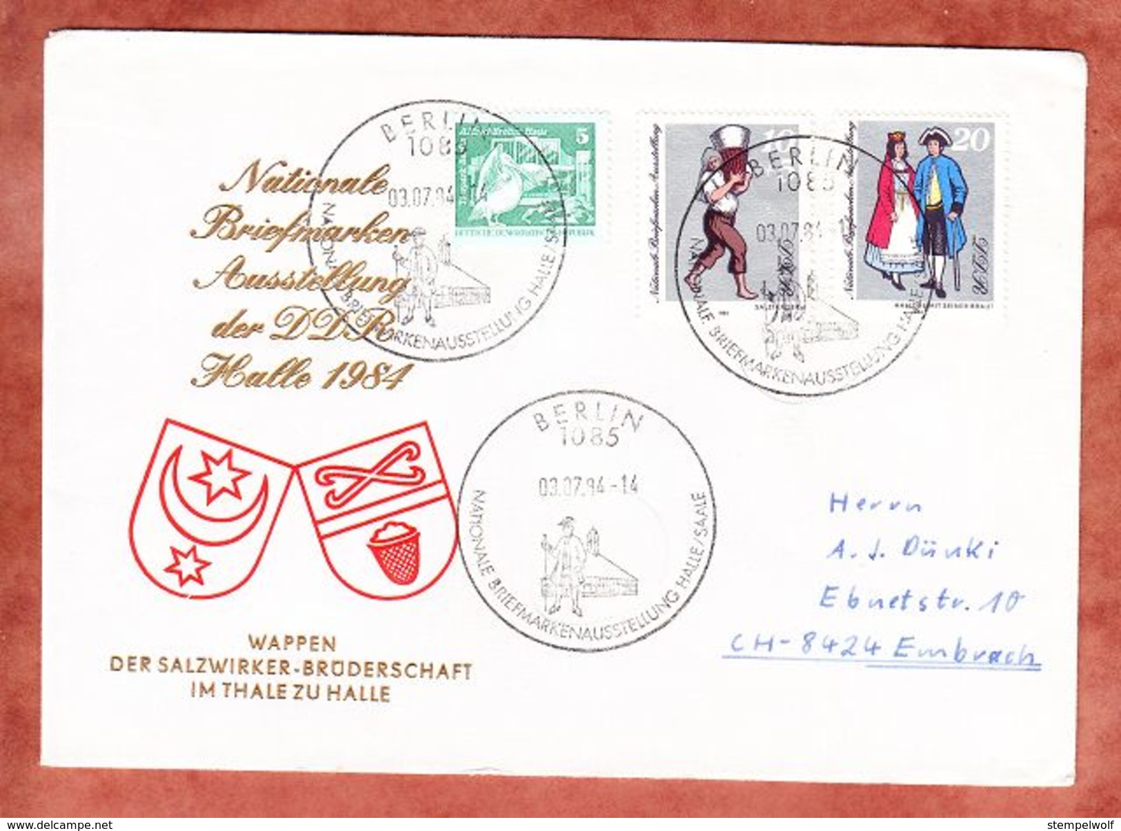 FDC + ZF, Briefmarkenausstellung, Halle Nach Embrach Schweiz 1984 (34578) - Sonstige & Ohne Zuordnung