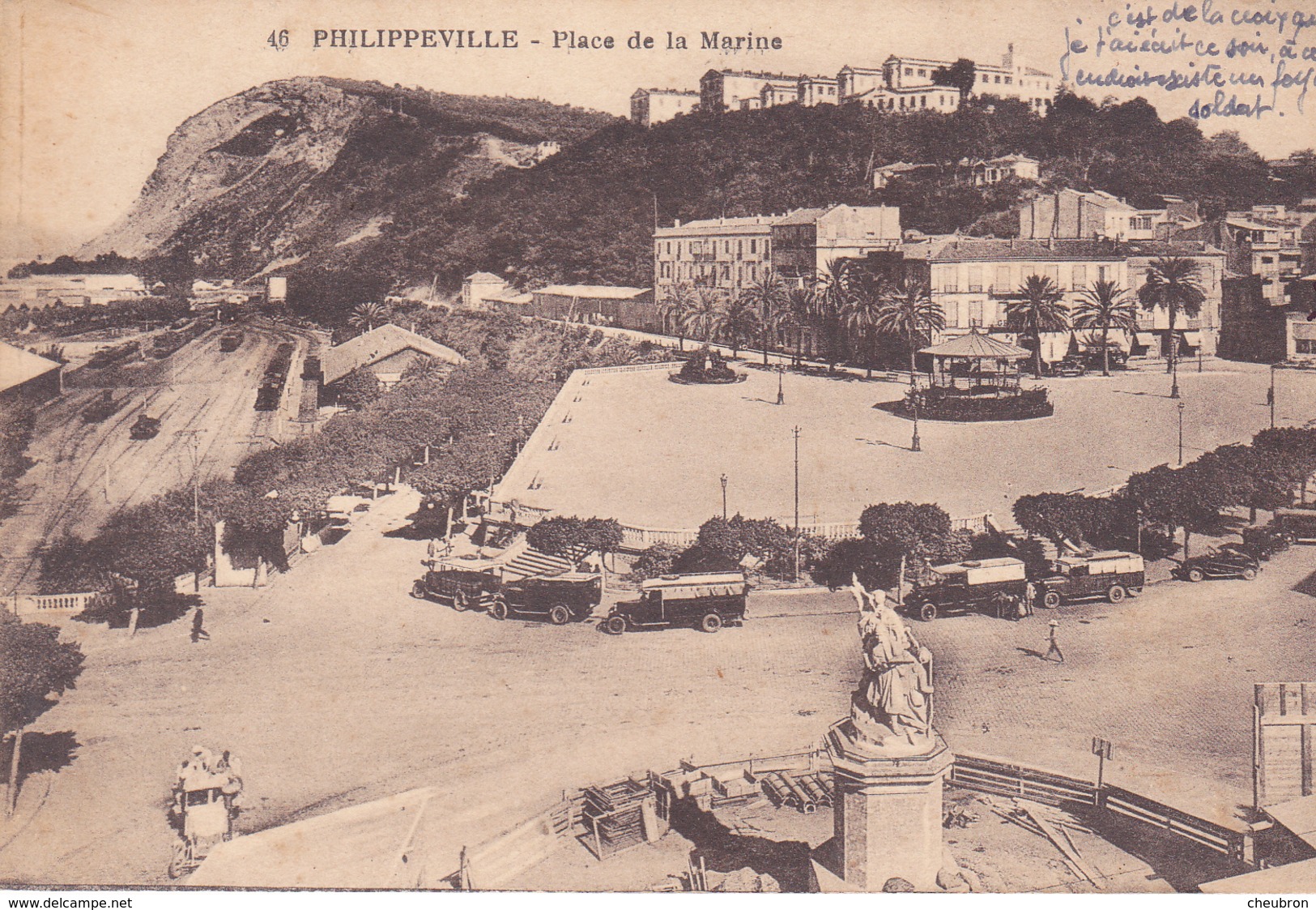 ALGERIE. PHILIPPEVILLE. CPA. PLACE DE LA MARINE. VUE SUR LA GARE - Skikda (Philippeville)