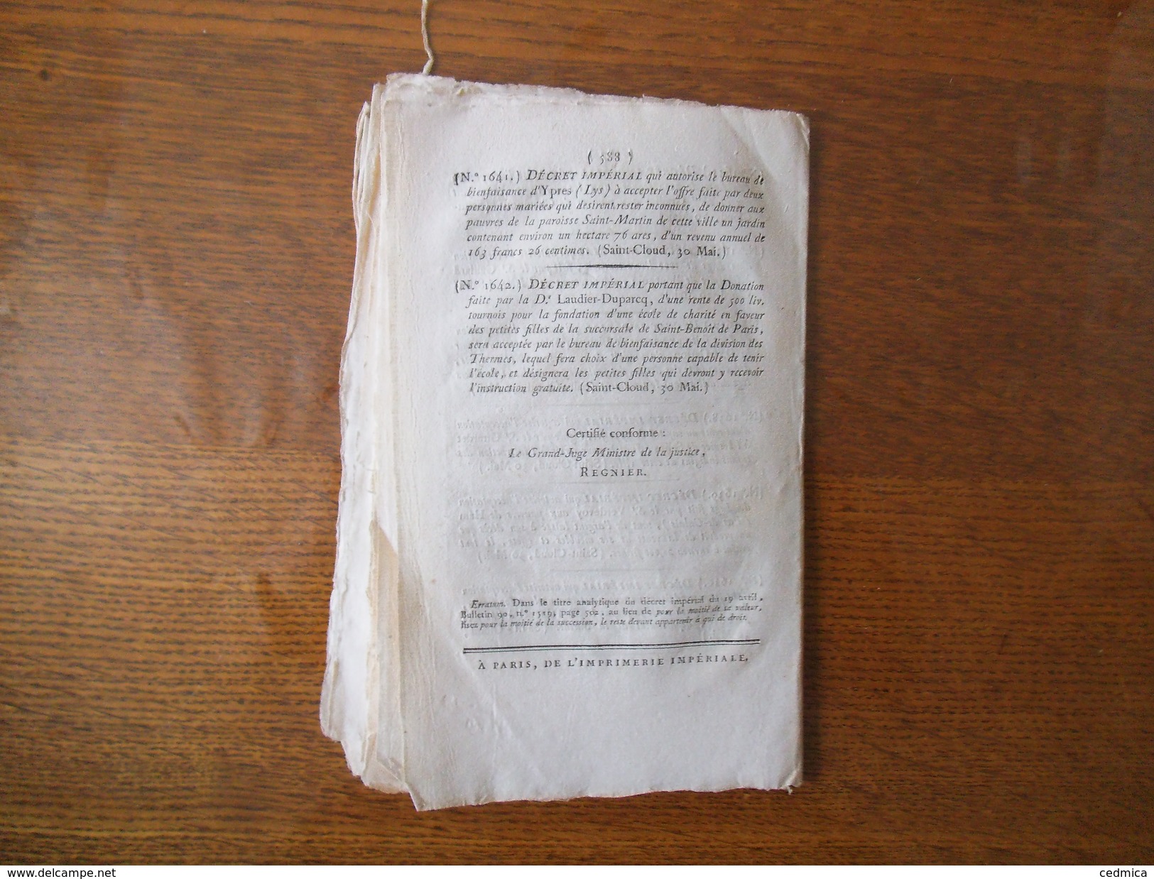 BULLETIN DES LOIS N° 94 DECRET IMPERIAL PUBLICATION DE LA BULLE D'INSTITUTION CANONIQUE DE M. DE MANDOLX EVÊQUE D'AMIENS - Décrets & Lois