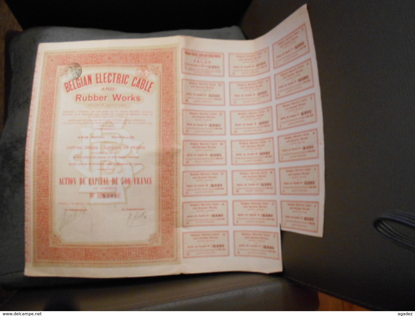 Action De Capital " Belgian Electric Cable And Rubber Works"Bruxelles 1919 Electricité. N°3391. - Electricité & Gaz