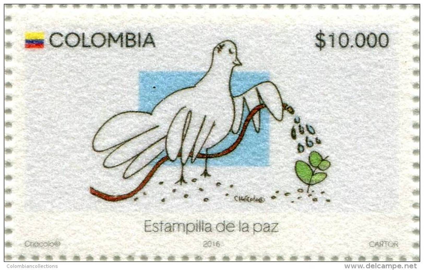 Lote 2016-8H, Colombia, 2016, HF, SS, Estampilla De La Paz, Peace Stamp, Bird, Dove - Colombia