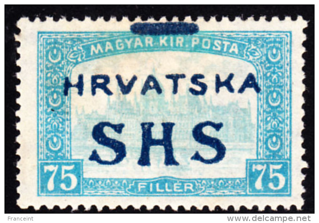 Croatia-Slavonia 1918 75f  Parliament Building (Hungary) Stamp Overprint Shifted. Scott 2L17. MH. - Nuovi