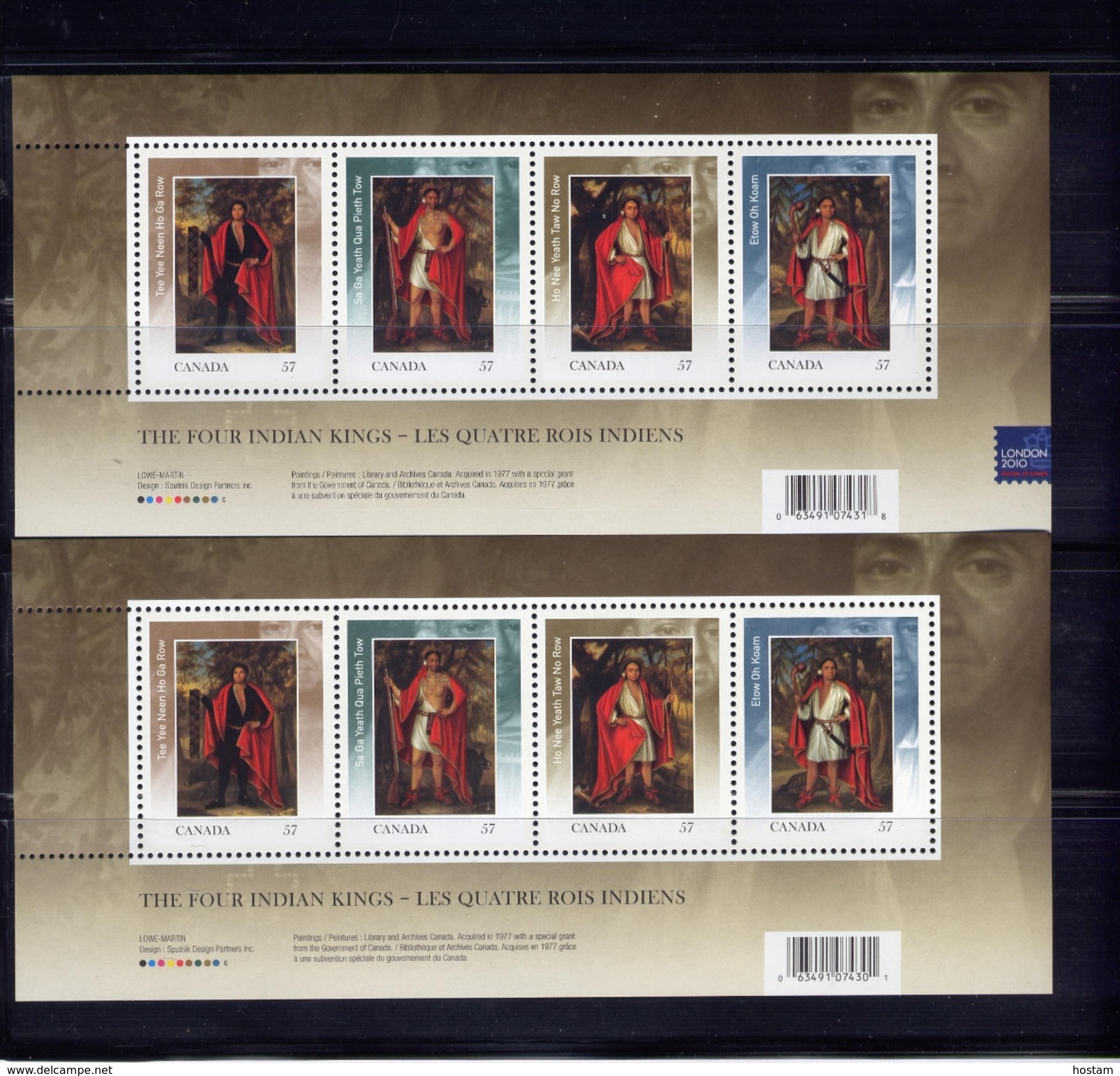 CANADA 2010,# 2383b-c   THE FOUR INDIAN KINGS, MNH , LOGO: FESTIVAL OF STAMPS LONDON 2010 SET OF THE 2 SS - Blocks & Sheetlets