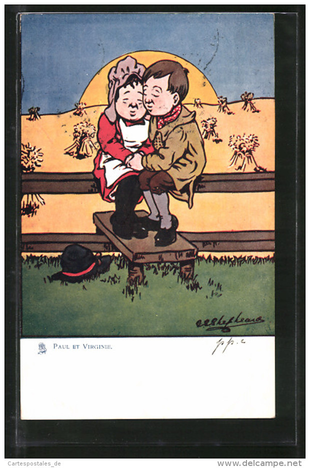 Künstler-AK George Edward Shepheard: Verliebtes Paar Sitzt Auf Einem Zaun Im Sonnenuntergang - Shepheard