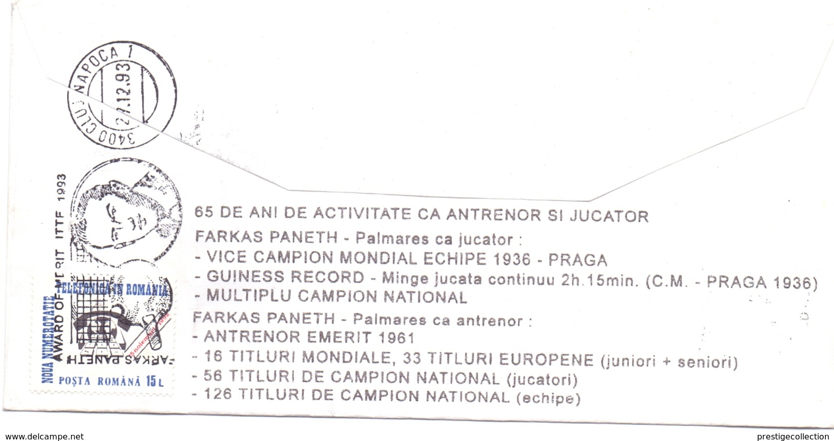 ROMANIA TENNIS TABLE FRAKAS PANETH   1979   (GEN170035) - Tennis Tavolo