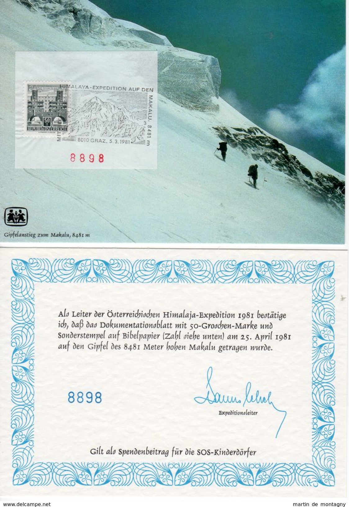 5.3.1981, Himalaya Expedition Auf Den Makalu 8481m  Für SOS Kinderdörfer , Los 37213 - Bergsteigen