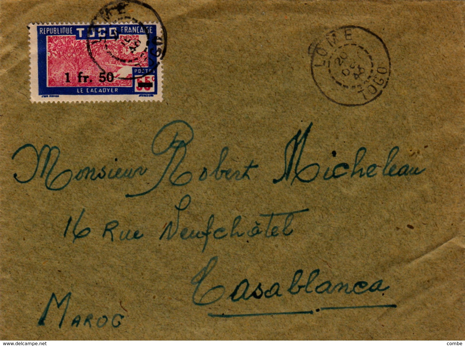 LETTRE  1943 TOGO  LOME POUR CASABLANCA MAROC - Lettres & Documents