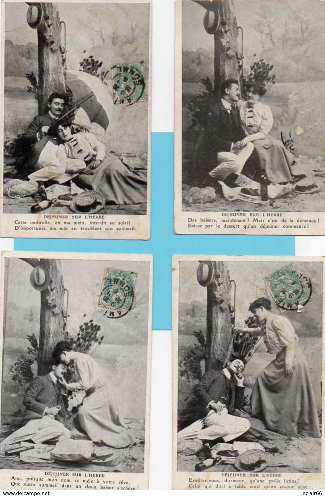 Couples, Déjeuner Sur L'herbe, CPA Année 1906 Lot De 4 CPA     état  Correct  Voir Scannes Recto Verso - 5 - 99 Cartoline