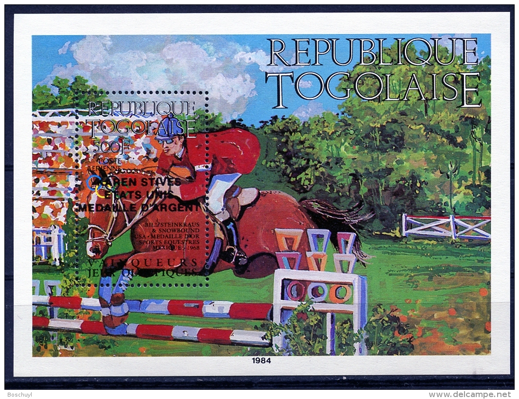 Togo, 1985, Olympic Summer Games Los Angeles, Medal Winners, Horse Jumping, MNH Overprinted, Michel Block 269 - Togo (1960-...)