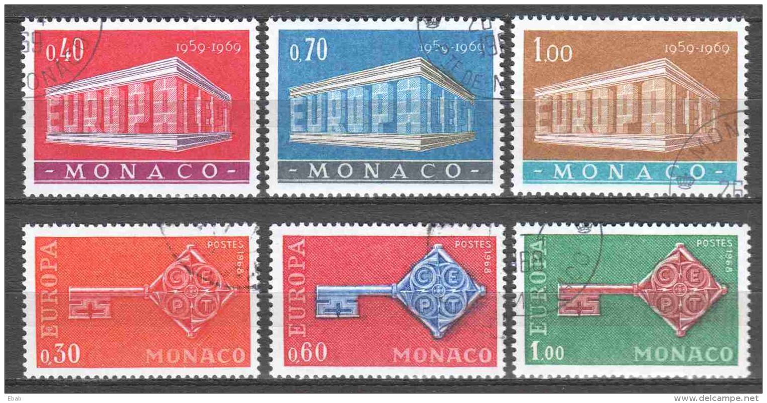 Monaco 1968-1969 Mi 879-881 + 929-931 Canceled EUROPA CEPT - Usados