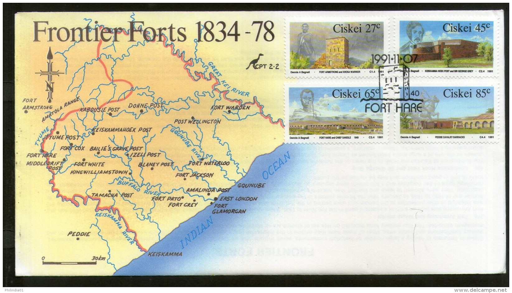 Ciskei 1991 Frontier Forts Map Architecture Sc 183-86  FDC # 16200 - Kastelen