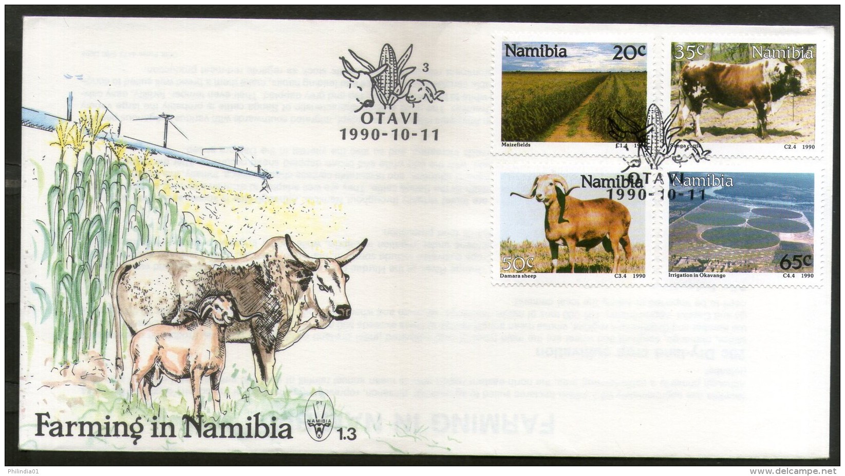 Namibia 1990 Farming &amp; Ranching Irrigation Sheep Cattle Sc 670-3  FDC # 16419 - Agriculture