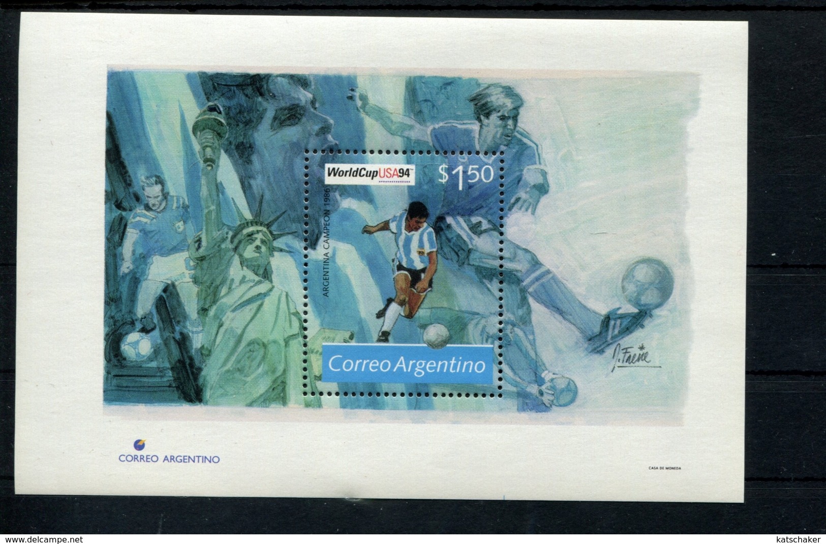 423694462 ARGENTINIE DB 1994 POSTFRIS MINTNEVER HINGED POSTFRIS NEUF YVERT Bf59 - Blocks & Sheetlets