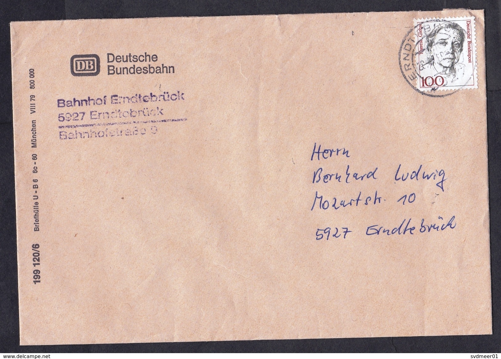 Germany: Cover, 1989, 1 Stamp, Sent By Bundesbahn, Bahnhof Erndtebrück, Train Station, Railways (traces Of Use) - Brieven En Documenten