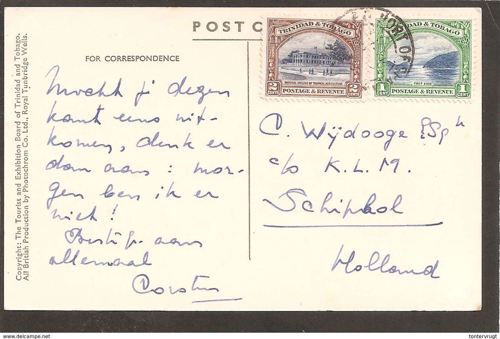 TRINIDAD Two Ox Power. Postcard To K.L.M. Schiphol. Holland - Other & Unclassified