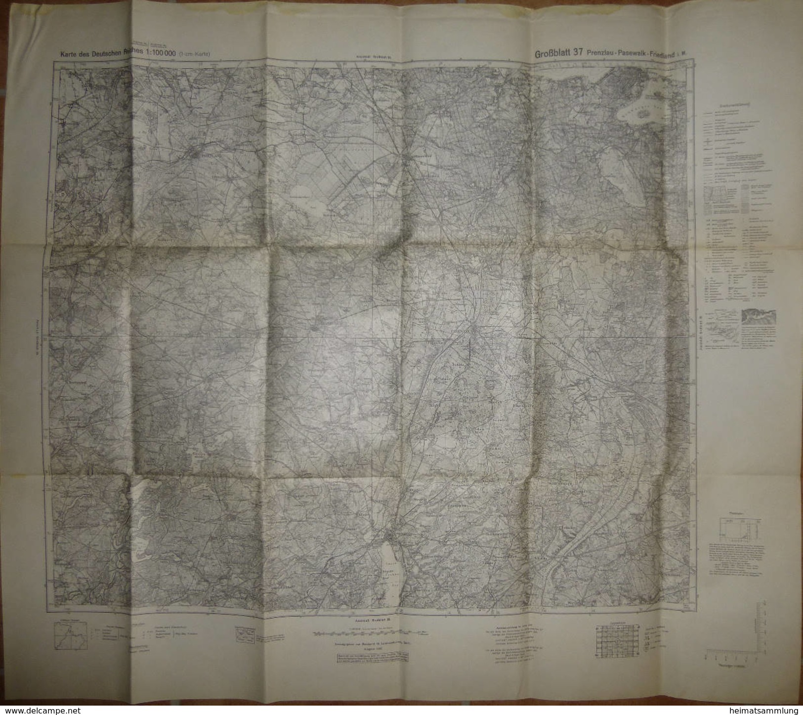 Karte Des Deutschen Reiches 1-cm-Karte Großblatt 37 Prenzlau-Pasewalk-Friedland - Ausgabe 1940 - Topographische Karten