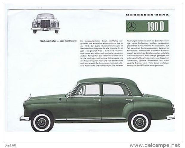 MERCEDES BENZ 190D - VINTAGE BROCHURE - 1960s - Andere & Zonder Classificatie