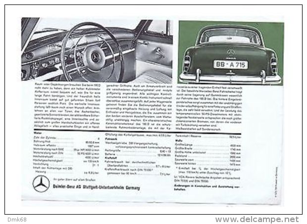 MERCEDES BENZ 190D - VINTAGE BROCHURE - 1960s - Andere & Zonder Classificatie