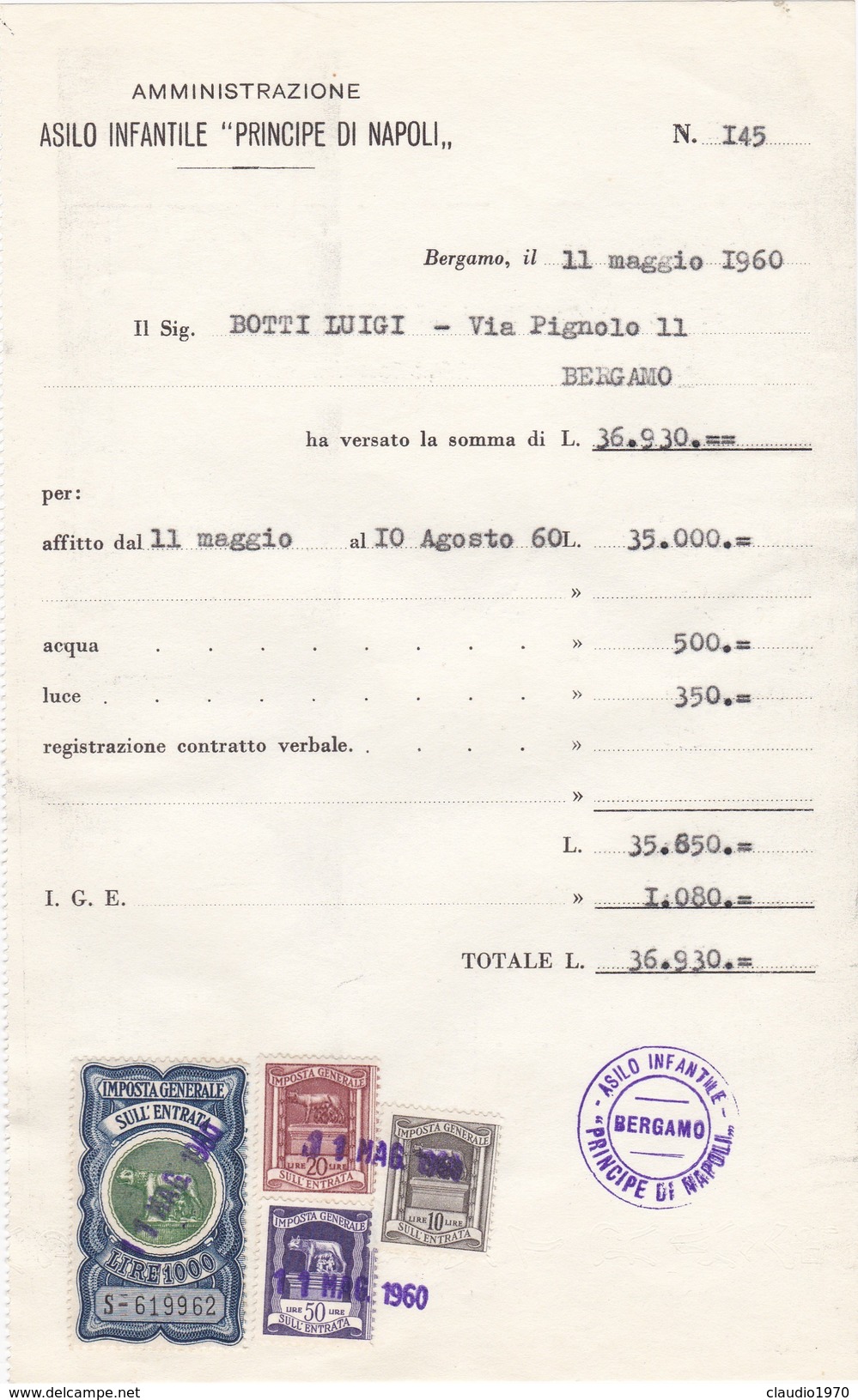 Documento Pagamento Quietanza D'affitto. - Italia