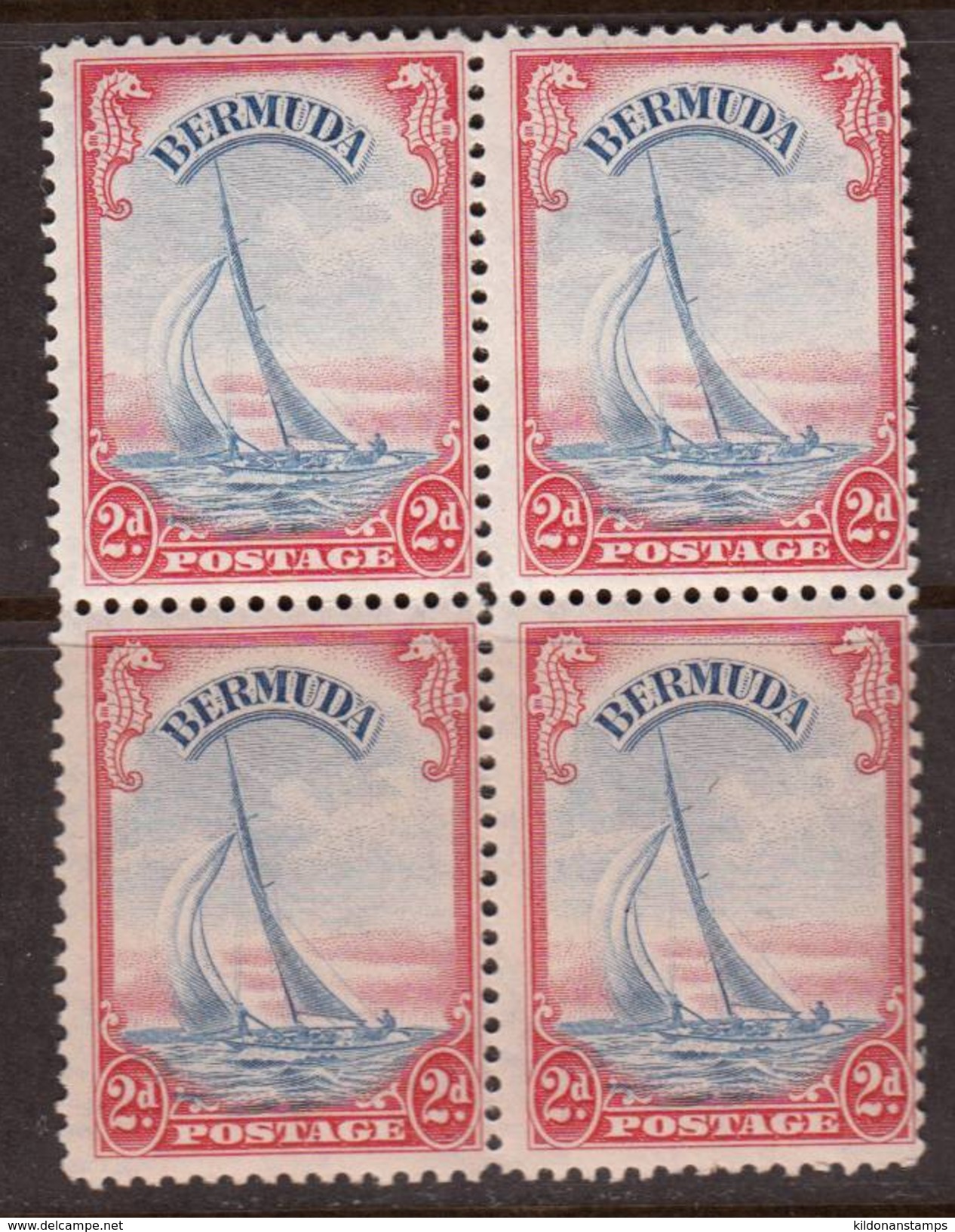 Bermuda 1940 2d Red & Ultra, Mint Mounted, Block, Sc# 109A, SG 112a - Bermuda