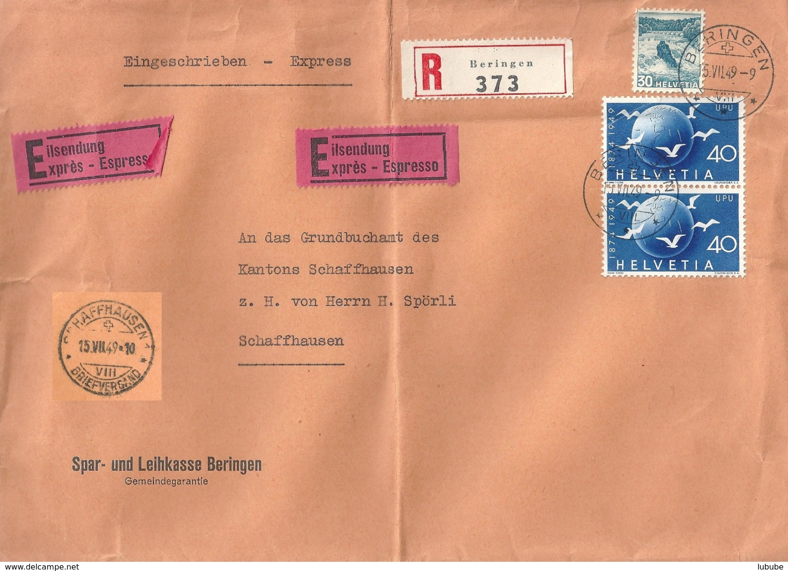 Express R Brief  Beringen - Schaffhausen          1949 - Briefe U. Dokumente