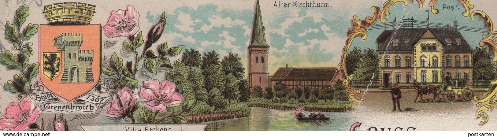 ALTE LITHO POSTKARTE GRUSS AUS GREVENBROICH POST ALTER KIRCHTHURM VILLA ERCKENS DENKMAL Postcard Ansichtskarte Cpa AK - Grevenbroich