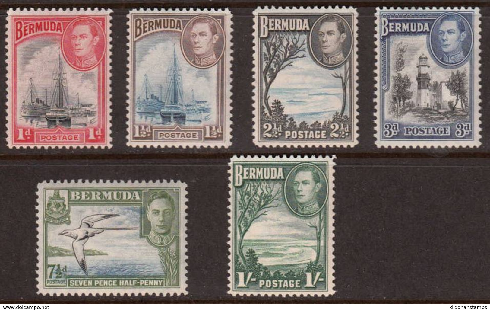 Bermuda 1938-51 George VI, Mint Mounted, Sc# 118-119,120A-121A,121D-122, SG 110,111,113c,114a,114c,115 - Bermudes