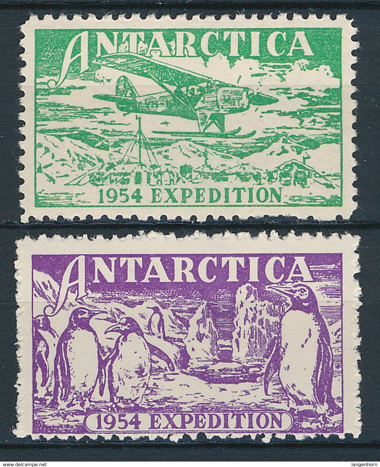 Antarktika, 2 Alte Vignetten Einer Expedition 1954 - Sonstige & Ohne Zuordnung