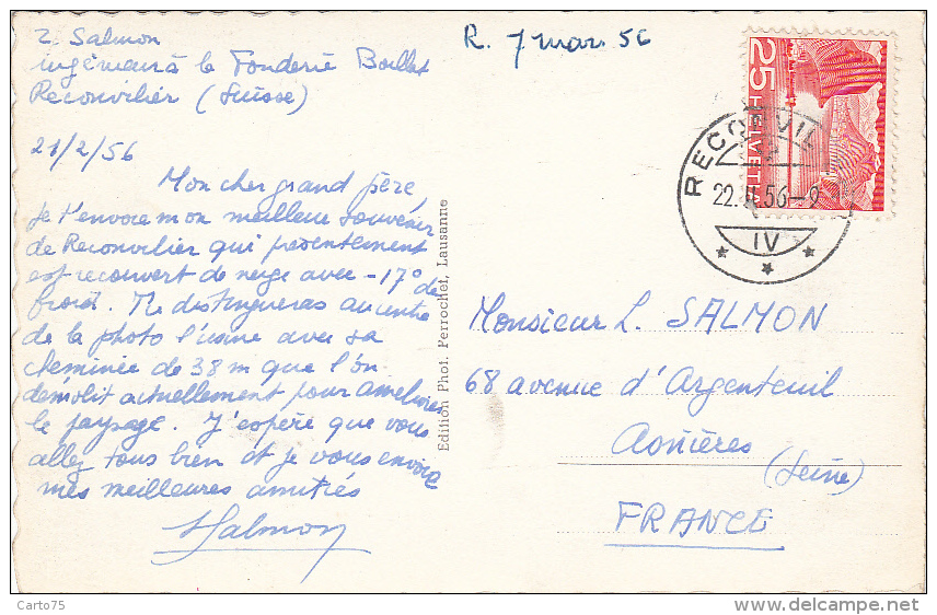 Suisse - Reconvilier - 1956 - Correspondant Ingénieur Fonderie Boillat - Reconvilier