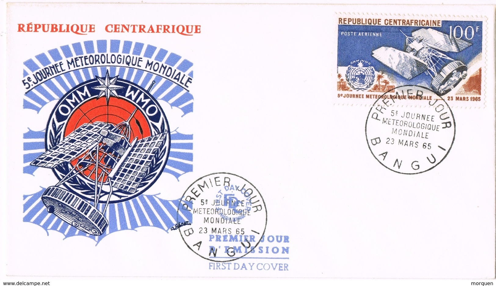 21044. Carta F.D.C.BANGUI (Republica Centroafricana) 1965. Meteorologie. Space - Africa