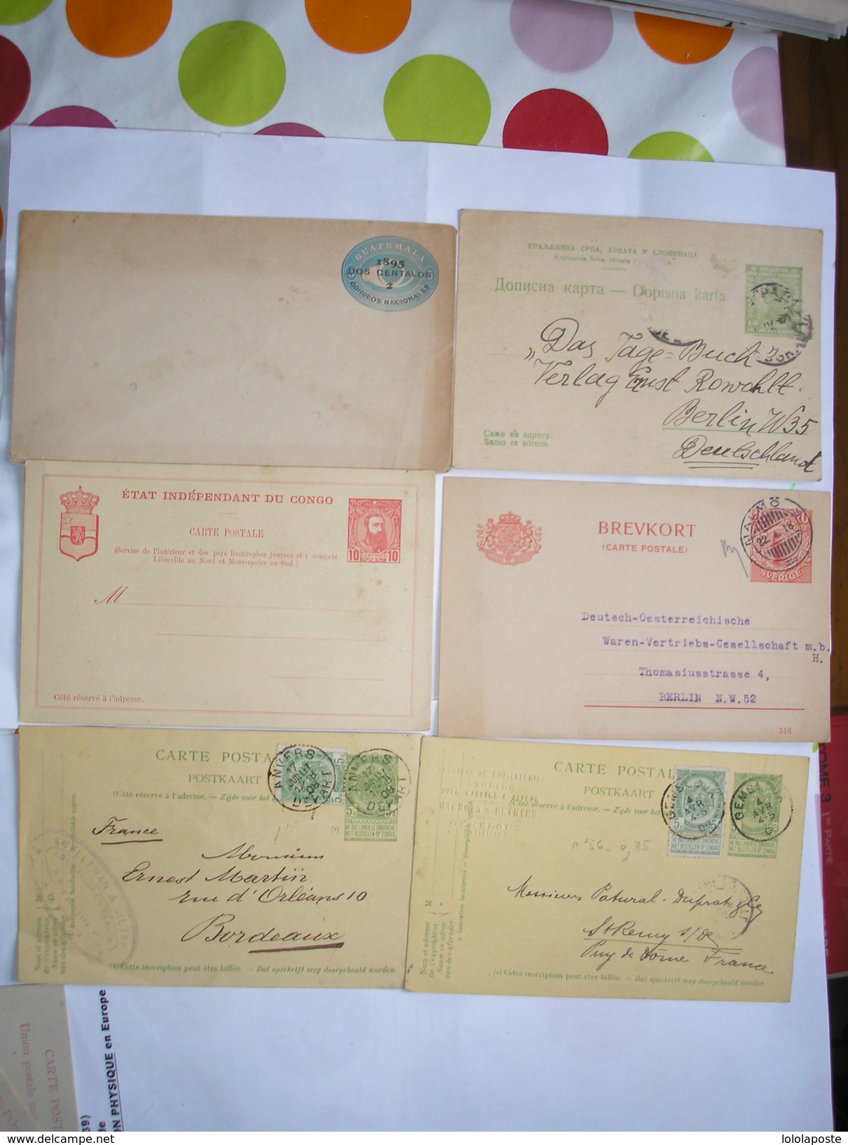 Lot De 10 Entiers Postaux - 5 De Belgique + Slovénie, Guatemala Et Congo - Sammlungen (ohne Album)