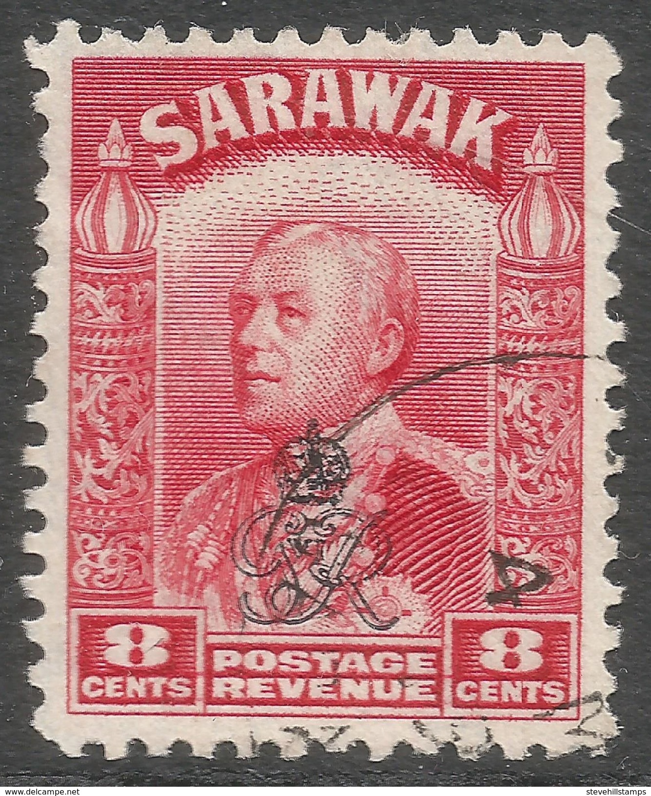 Sarawak. 1947 Crown Colony. GR Cypher Overprint. 8c Used. SG 155 - Sarawak (...-1963)