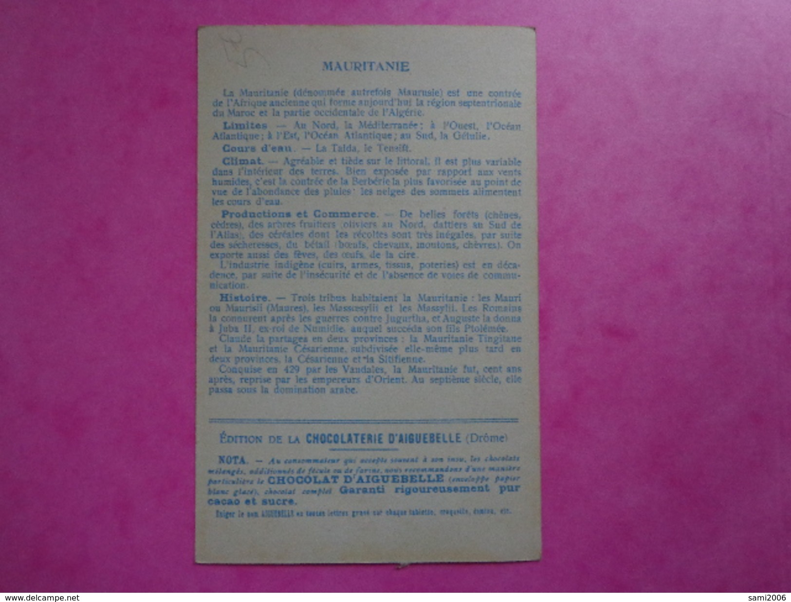 CPA MAURITANIE LES COLONIES FRANÇAISE  EDITION DE LA CHOCOLATERIE D'AIGUEBELLE CARTE GEOGRAPHIQUE - Mauritanie