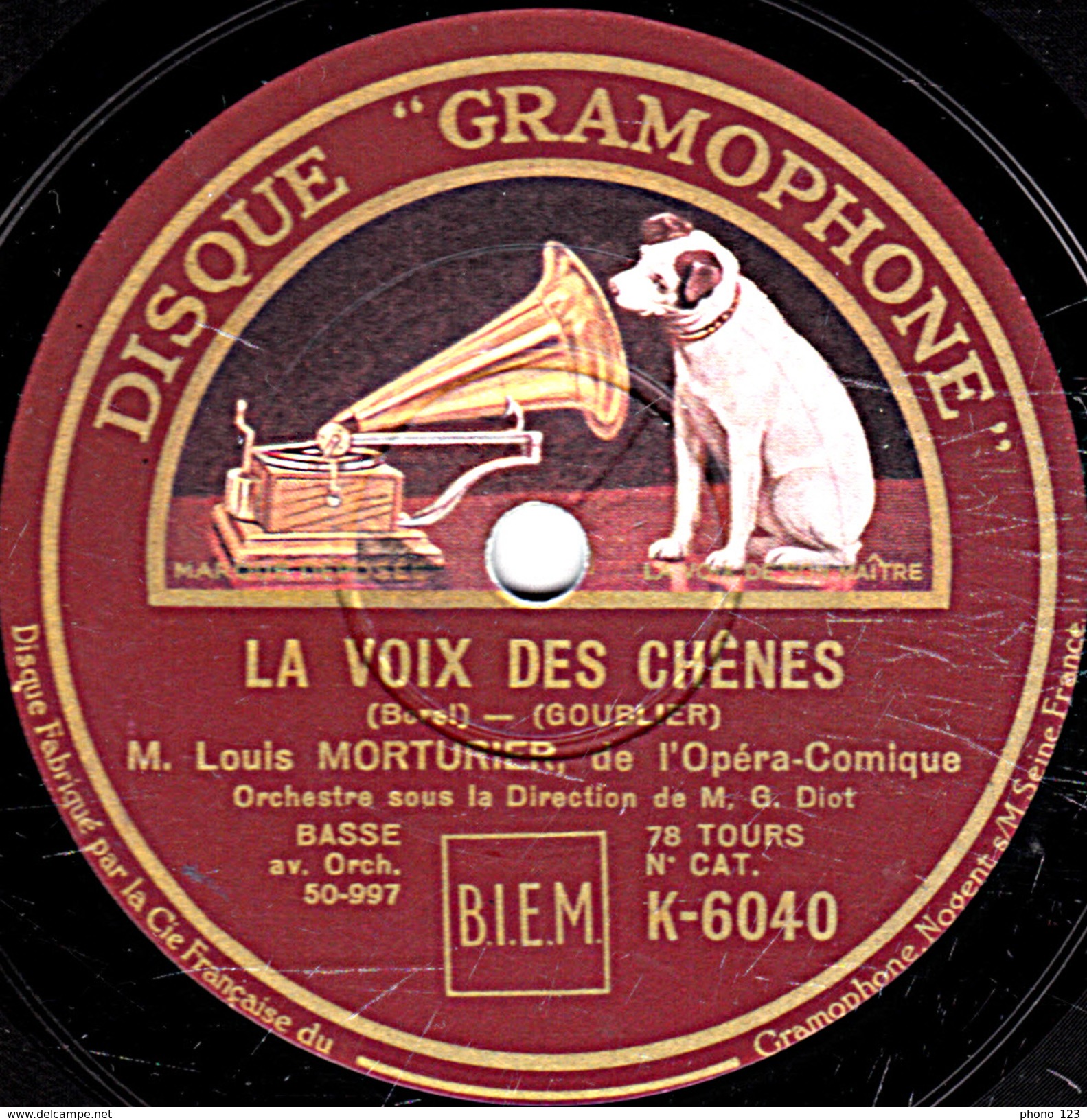 78 T. - 25 Cm - état EX -  Louis MORTURIER - LE CREDO DU PAYSAN - LA VOIX DES CHÊNES - 78 T - Disques Pour Gramophone