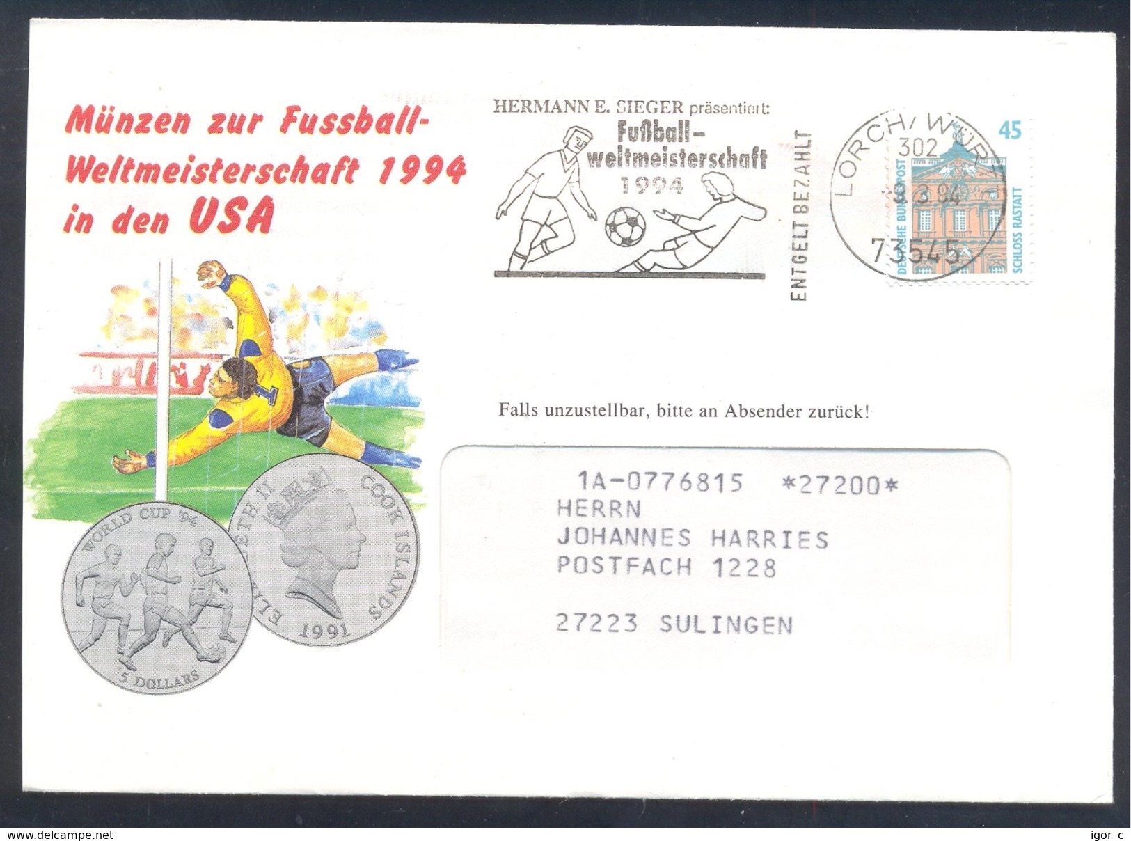 Germany 1994 Cover: Football Fussball Soccer Calcio; World Cup USA Weltmeisterschaft Mundial - 1994 – USA