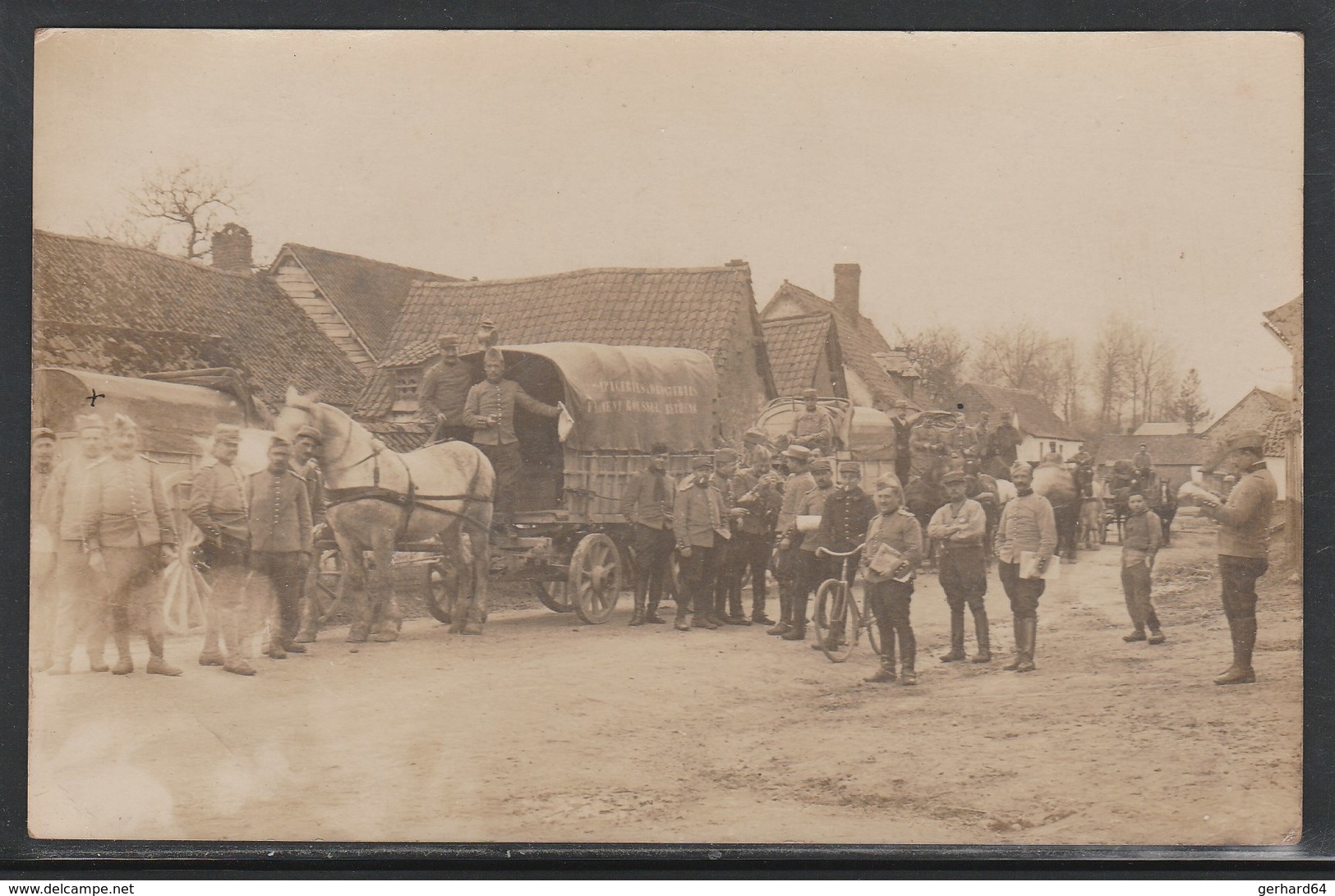 Carte Photo - Epicerie Et Droguerie Flament Roussel BETHUNE (62) Attelage Militaire (Lot 1-84) - Bethune