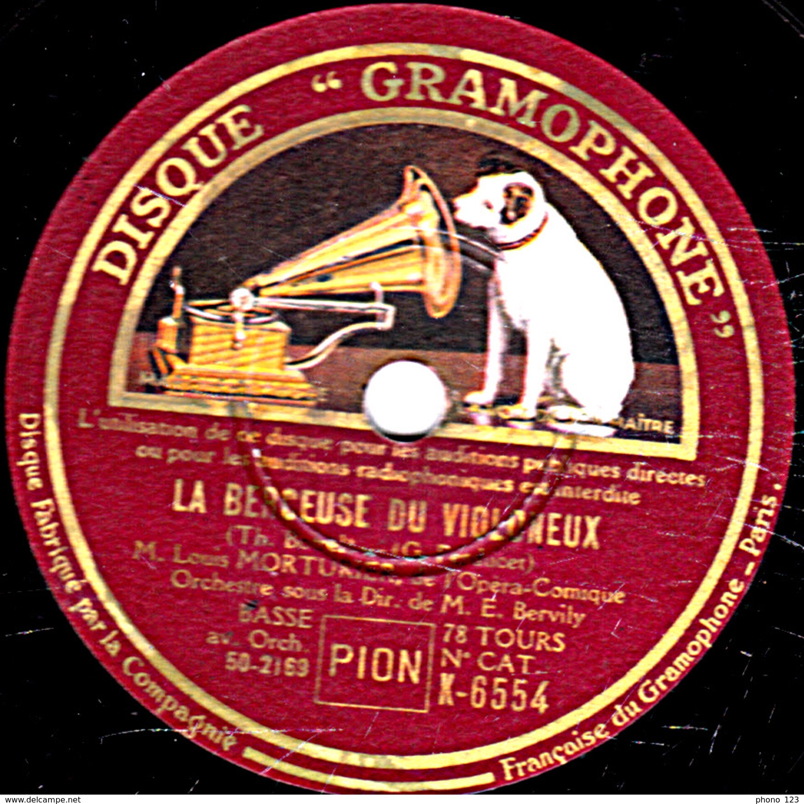 78 T. - 25 Cm - état B -  Louis MORTURIER - LE BINIOU - LA BERCEUSE DU VIOLONEUX - 78 T - Disques Pour Gramophone