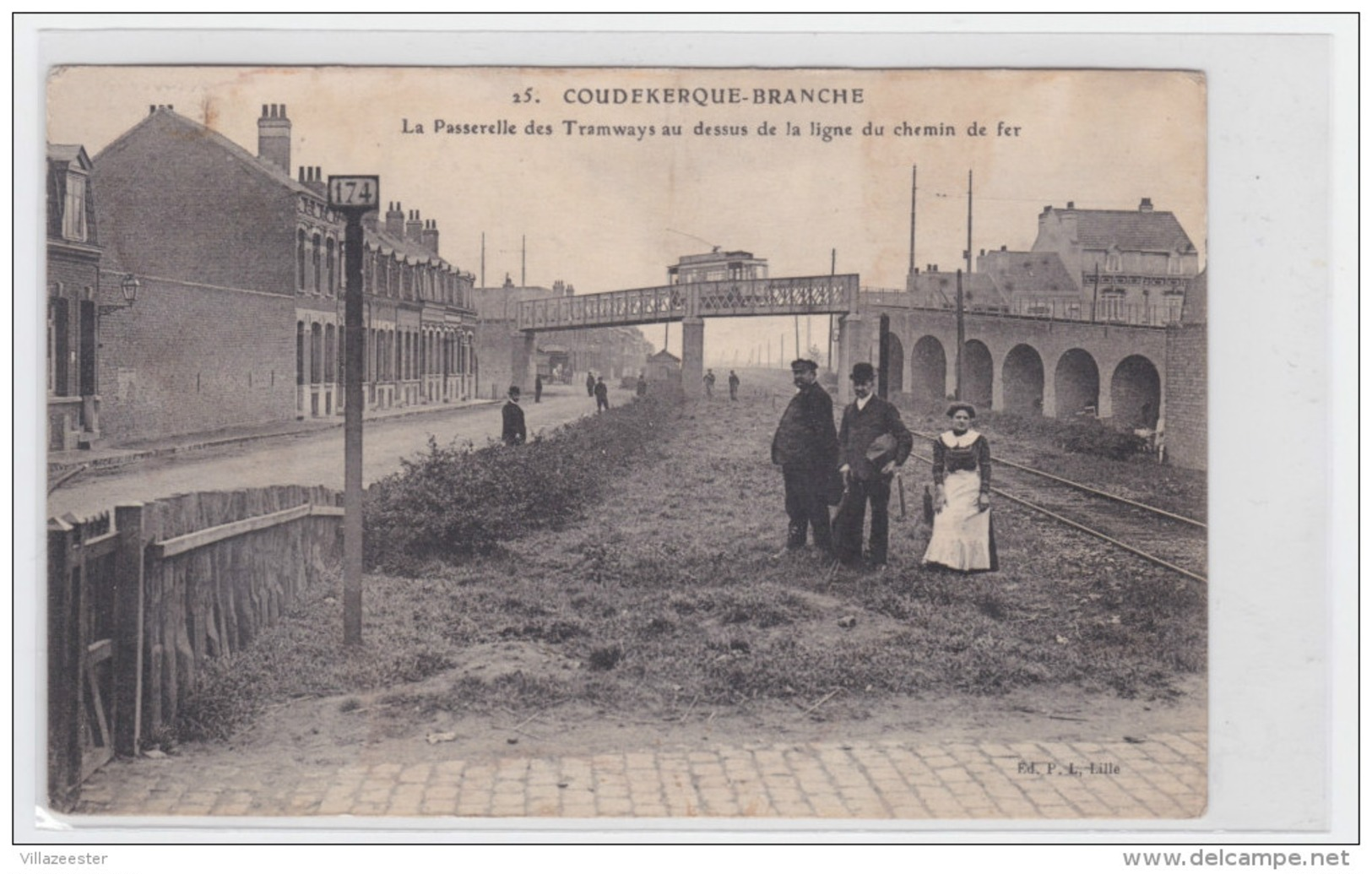 Coudekerque-Branche  Cpa La Passerelle Du Tramways Au Dessus De La Ligne Du Chemin De Fer Animé - Coudekerque Branche