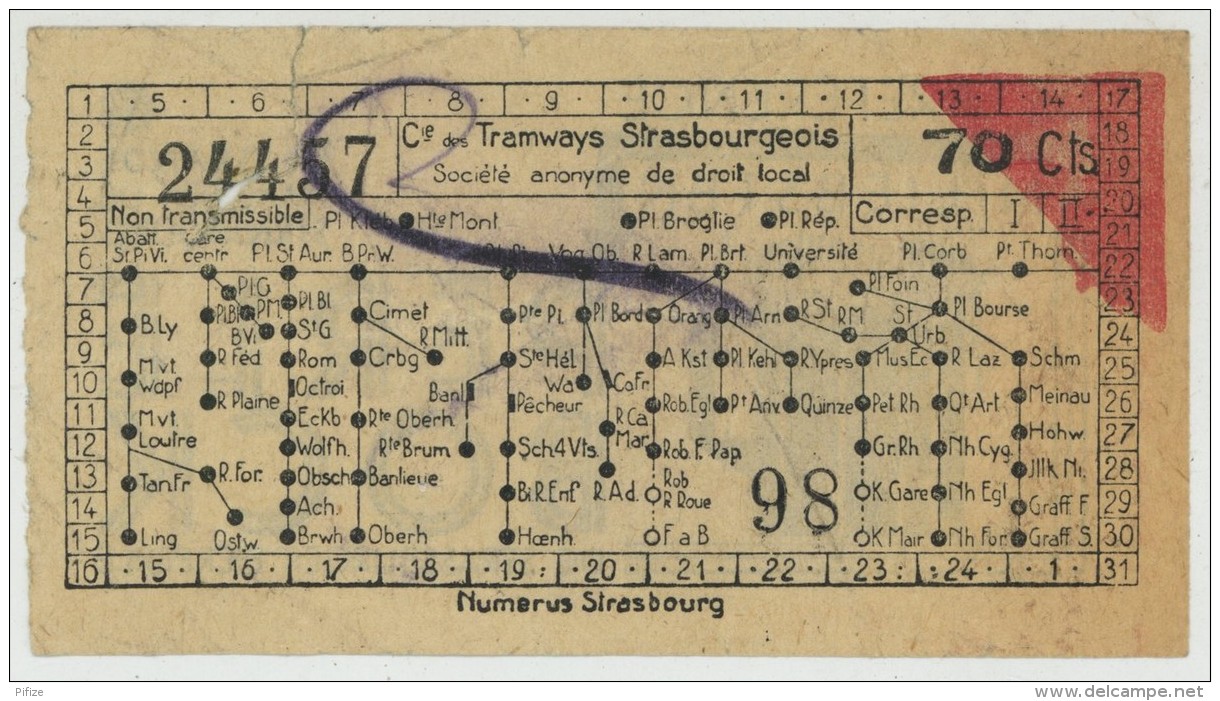 Ticket Des Tramways Strasbourgeois. Pub Perle Bock. Bière De Strasbourg. Vers 1930. - Europe