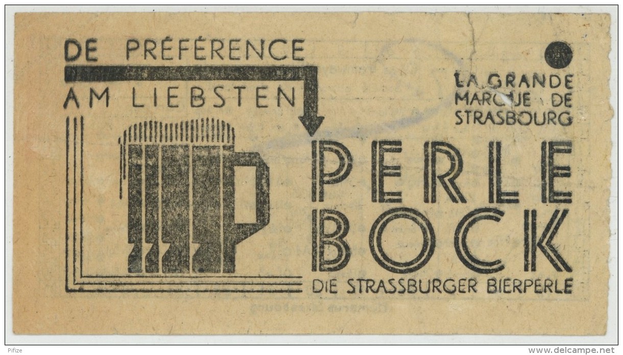 Ticket Des Tramways Strasbourgeois. Pub Perle Bock. Bière De Strasbourg. Vers 1930. - Europe