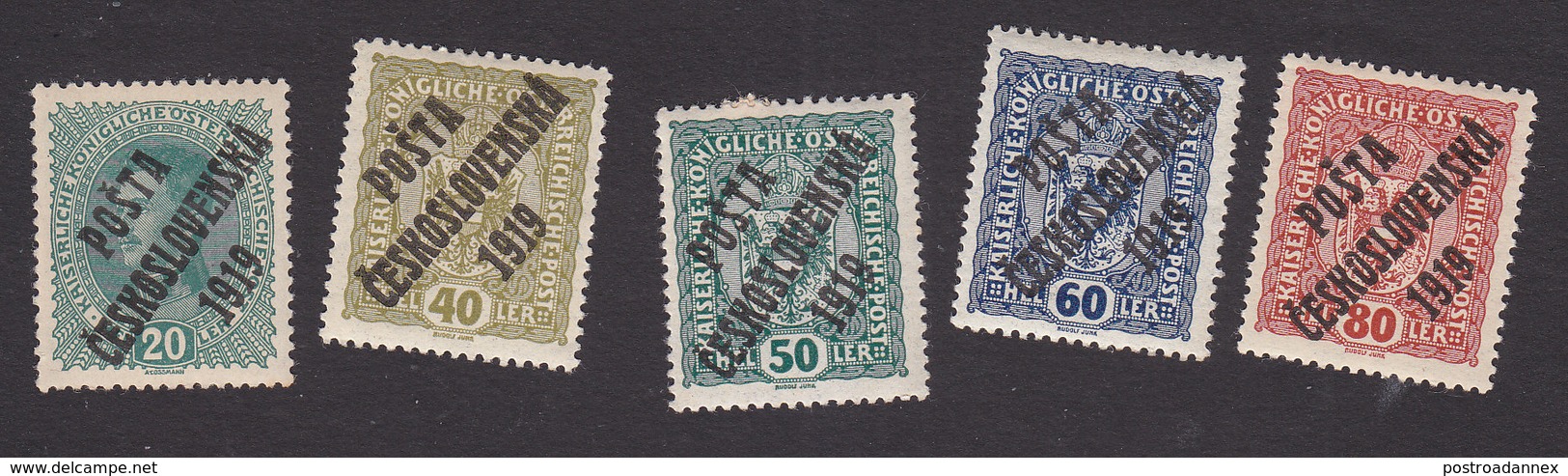 Czechoslovakia, Scott #B8, B11-B14, Mint Hinged, Austrian Stamps Overprinted, Issued 1919 - Unused Stamps