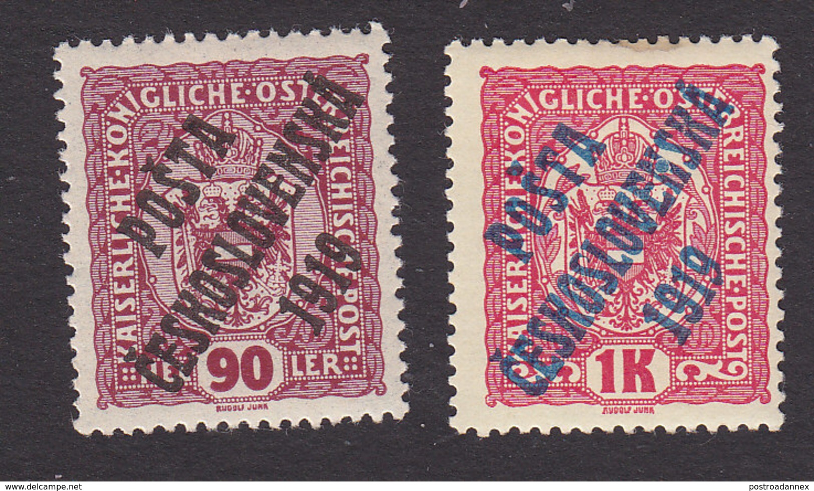 Czechoslovakia, Scott #B15-B16, Mint Hinged, Austrian Stamps Overprinted, Issued 1919 - Unused Stamps