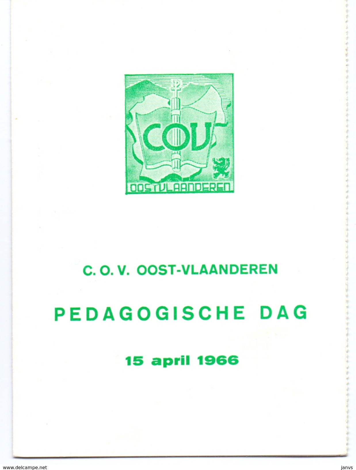 Uitnodiging - Pedagogische Dag 15 April 1966 - Casino In Gent - C.O.V. Oost-Vlaanderen - Autres & Non Classés