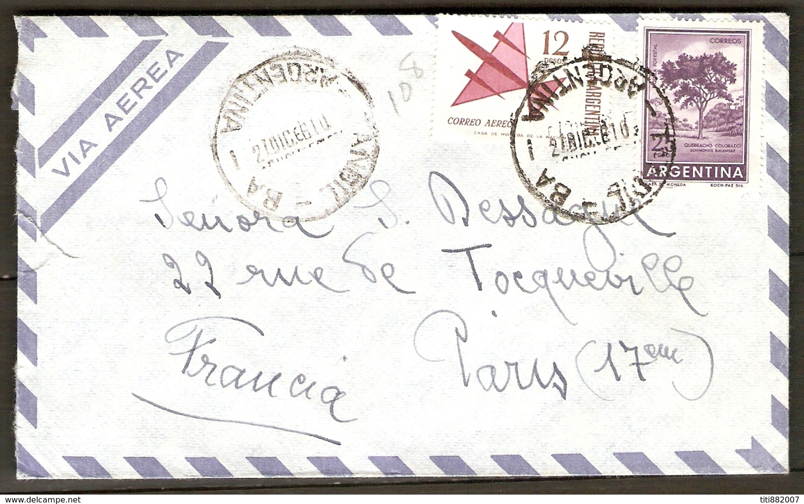 ARGENTINE   -  Lettre Pour La France.   Timbres  Avion  /  Arbre. - Briefe U. Dokumente