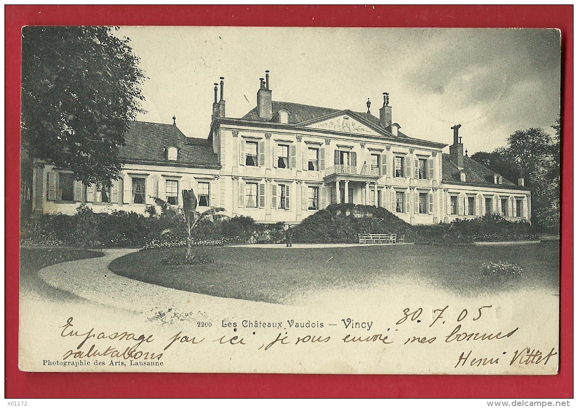 PRM-01  Vincy  Les Châteaux Vaudois, Près Gilly. Cachet 1905 Précurseur - Gilly