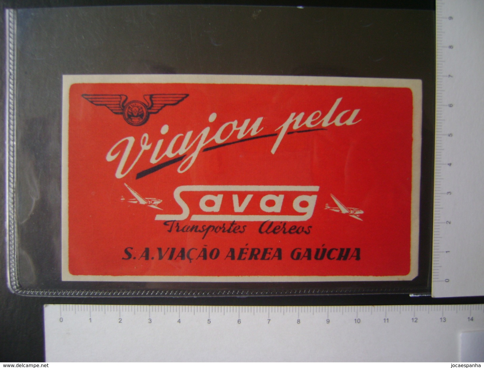 PLANE - TRAVEL AGENCY GAUCHA SOCIEDADE ANONIMA (SAVAG) BRAZIL ,  RARITY LABEL - Advertisements