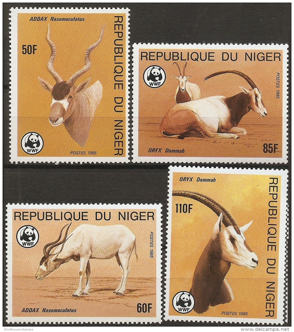 Niger, 1985, Antilopes, Mendes Antilopes, Gazelle, Gemsbuck World Life Fund, Nature Conservation, 4 Values MNH WWF - Gorilas