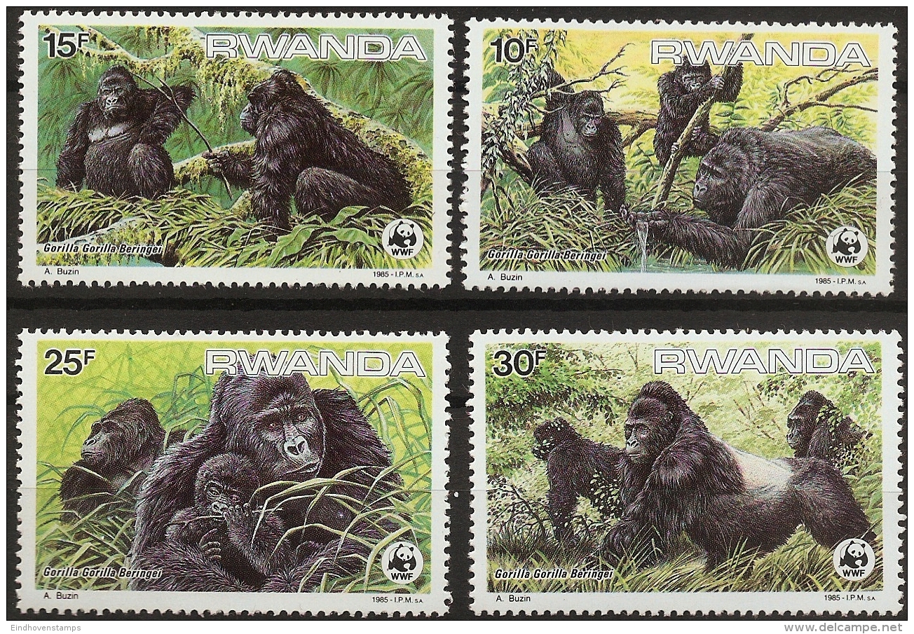 Ruanda, Rwanda, 1985, Mountain Gorillas, World Life Fund, Nature Conservation, 4 Values MNH - Gorilles
