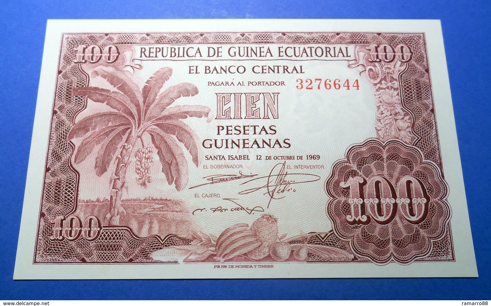 Equatorial Guinea 100 Pesetas Guineanas 1969 Pick 1 UNC- - Guinea Equatoriale